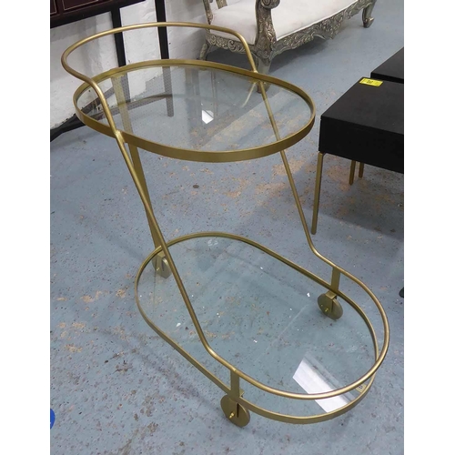 130 - COCKTAIL TROLLEY, mid century Italian style, gilt metal and glass, 80cm x 45cm x 80cm.