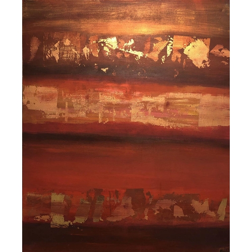 169 - EMMA CARTER BRONFIELD 'Manhattan Sundowners', oil and gold leaf on canvas, signed, 100cm x 80cm.