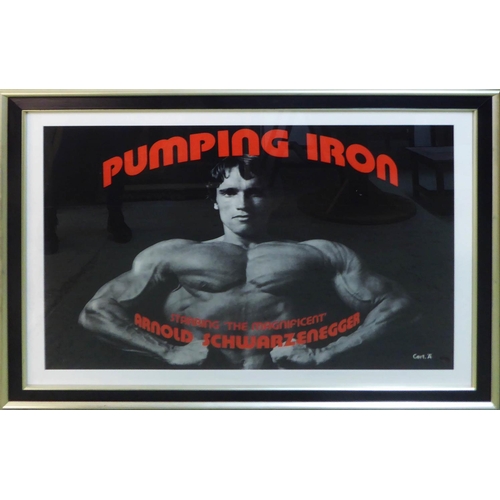 172 - 'PUMPING IRON' ARNOLD SCHWARZENEGGER, lithograph poster for the film, 76cm x 115cm, framed and glaze... 