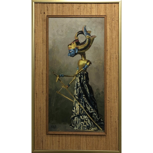 379 - KENNETH BRUNDLE (20th Century) FRIBA, FRSA, 'Rajastani Rama Puppet', oil on board, monogrammed, 50cm... 