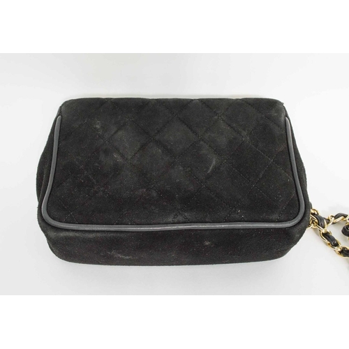 391a - CHANEL VINTAGE SHOULDER/CROSSBODY BAG, iconic diamond quilted black suede with matching leather inte... 