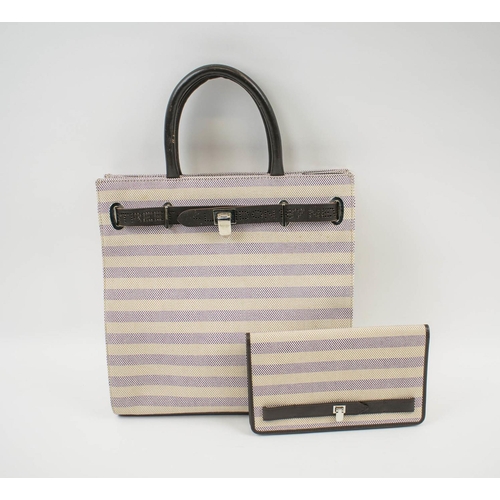 393 - ASPREY STEAMER COLLECTION STRIPED BAG AND MATCHING WALLET, 28cm x 28cm H x 8cm and wallet with zippe... 