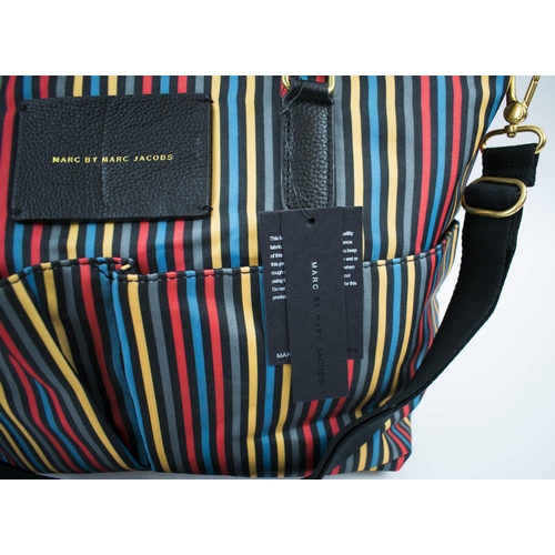 395 - MARC JACOBS TOTE BAG, multicoloured stripe fabric with top zip closure, two front pockets, adjustabl... 