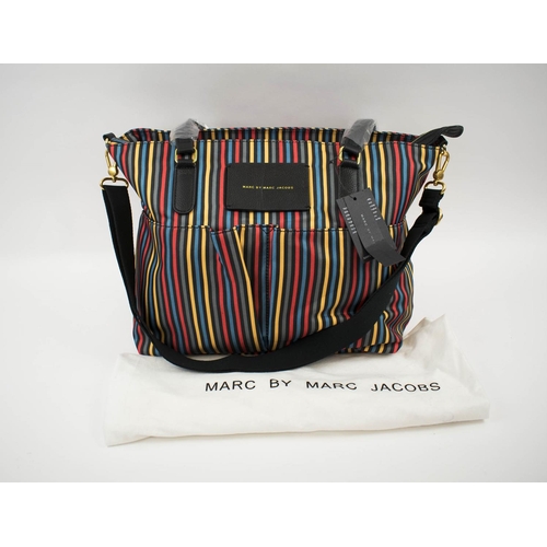 395 - MARC JACOBS TOTE BAG, multicoloured stripe fabric with top zip closure, two front pockets, adjustabl... 