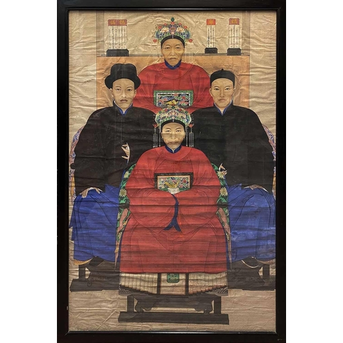 401 - CHINESE ANCESTRAL PORTRAIT, 19th century, ink and colour on paper, framed and glazed, 163cm x 103cm.