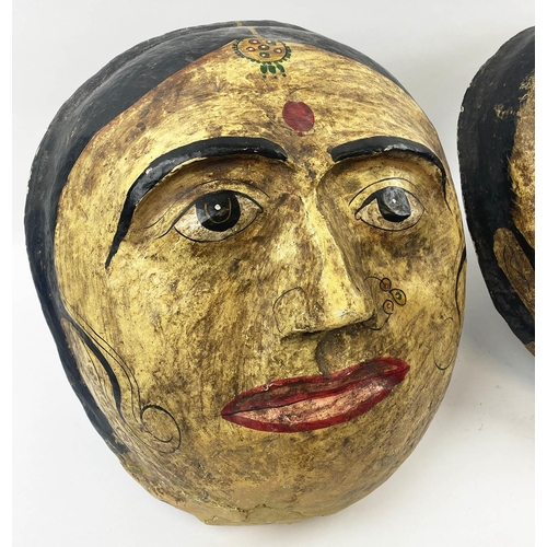 404 - INDIAN WALL MASKS, two, vintage hand painted papier-mâché, largest 43cm x 36cm. (2) (with faults)