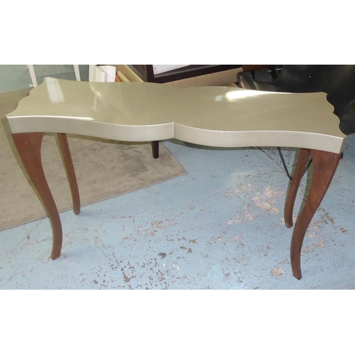 78 - OSBORNE & LITTLE REEVES DESIGN CONSOLE TABLE, with a wavy, serpentine shaped silver lacquered effect... 