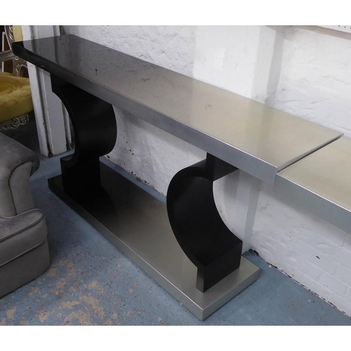 91 - CONSOLE TABLE, in a metallic ombre effect finish, 35cm D x 80cm H x 165cm W.