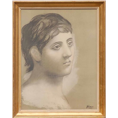 140 - PABLO PICASSO 'Tête de Jeune Homme', off set lithograph, signed in the plate, 60cm x 45cm, framed an... 
