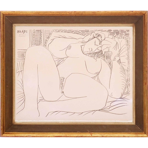 155 - PABLO PICASSO 'The Kiss at Avignon', 1972, lithograph, 39cm x 50cm, framed and glazed. (Subject to A... 