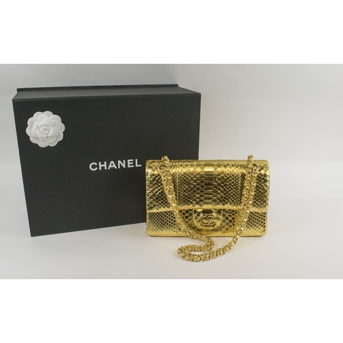 395a - CHANEL CLASSIC FLAP BAG, golden python with interwoven gold and leather chain, matching gold leather... 