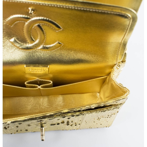 395a - CHANEL CLASSIC FLAP BAG, golden python with interwoven gold and leather chain, matching gold leather... 