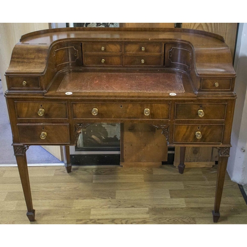 690 - CARLTON HOUSE DESK, early 20th century mahogany with superstructure of doors, drawers and compartmen... 