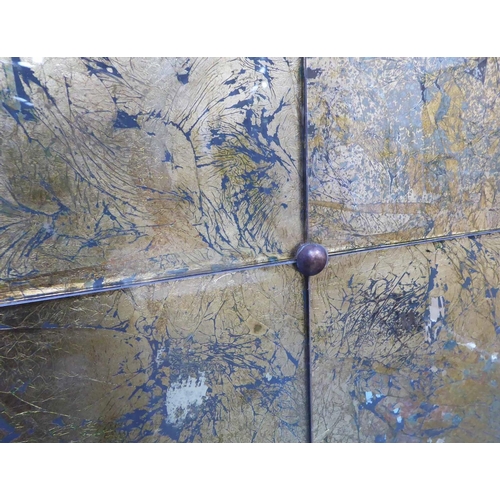 131 - WALL MIRROR, eglomise style, segmented plate, 43cm x 83cm.