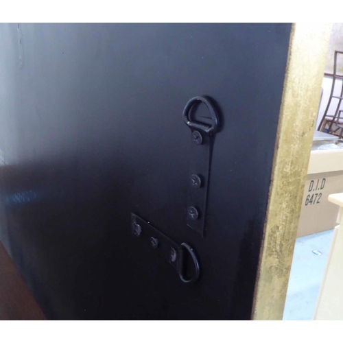 131 - WALL MIRROR, eglomise style, segmented plate, 43cm x 83cm.