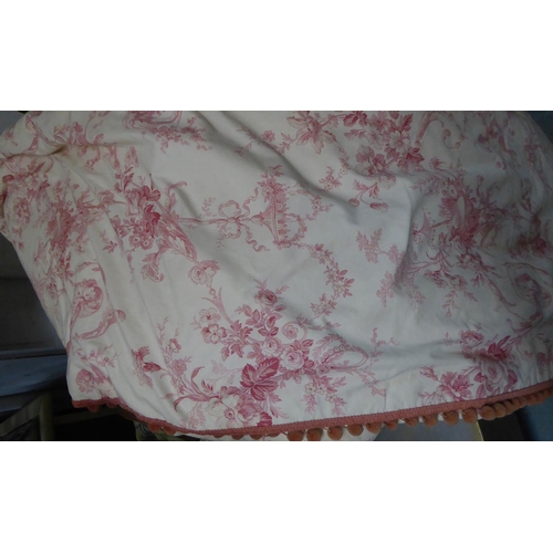 66 - CURTAINS, a pair, toile du jouy cream and pink, lined and interlined, each curtain 110cm gathered x ... 