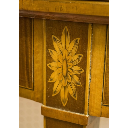 689 - DEMI LUNE CARD TABLE, circa 1790, George III harewood, satinwood, mahogany and marquetry with fan me... 