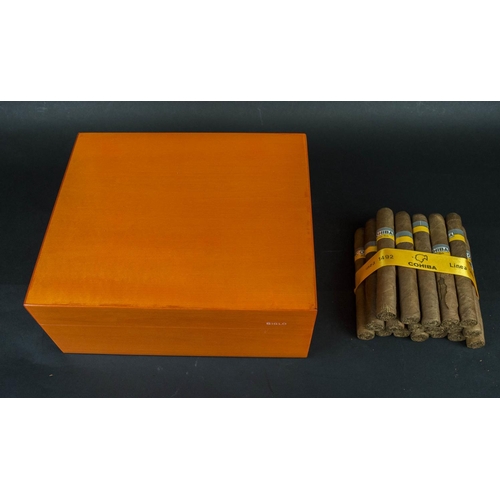 694 - SIGLO VIBRANT SERIES ORANGE HUMIDOR, with eighteen Cohiba cigars, 28cm x 23cm. (with faults)