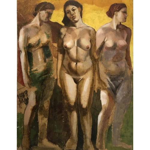 153 - MARK CHURCHILL (1935-2011) 'Nude Study - Three Graces', oil on board, signed verso, 132cm x 104cm.
