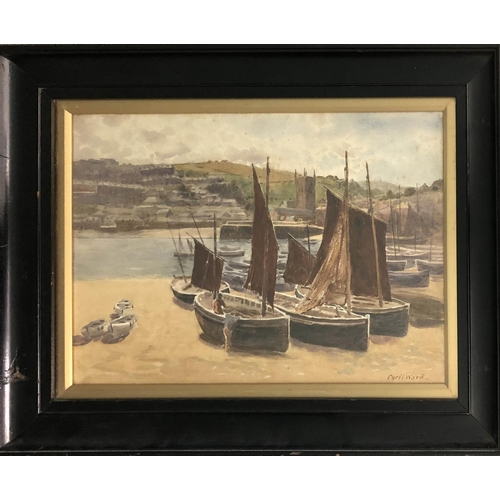 377 - CYRIL WARD (1863-1935) 'Drying Sails, St. Ives Harbour', watercolour, 24cm x 34cm.