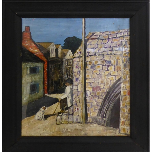 378a - 20TH CENTURY SCHOOL, 'A quiet spot, mousehole 68', oil on board, inscribed verso framed.