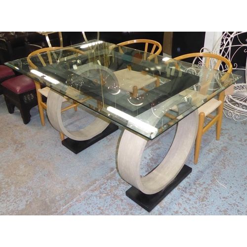 172 - OKA MAGICUS DINING TABLE, beveled glass top, 159cm x 92cm x 79.5cm approx.