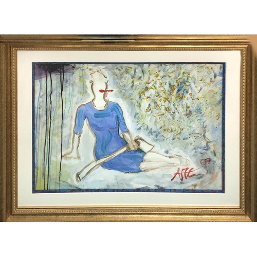 128 - ALAN O'CAIN 'Voluptuous Pleasure of Power', acrylic on board, 65cm x 85cm, framed with hand painted ... 