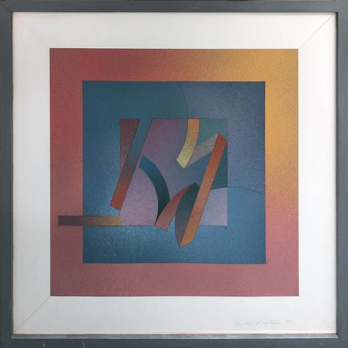 126 - GEOFF MACHIN (b.1937) Untitled, acrylic on cut conservation board, signed, inscribed verso, 46cm x 4... 