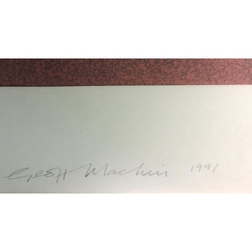 126 - GEOFF MACHIN (b.1937) Untitled, acrylic on cut conservation board, signed, inscribed verso, 46cm x 4... 