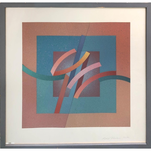 125 - GEOFF MACHIN (b. 1937) 'Abstract', acrylic and cut paper, 45cm x 45cm, framed.