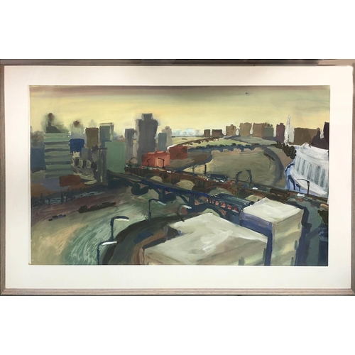 124 - ROBERT SODEN (b.1955 Tauton) 'View from St Pauls', acrylic on paper, 68cm x 98cm, label verso, frame... 