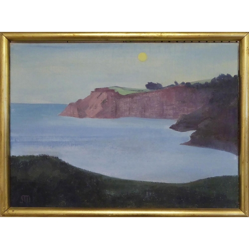 123 - STELLA MARSDEN (b.1921) 'Still Bay with Rising Moon', oil on canvas, signed, with label verso, monog... 