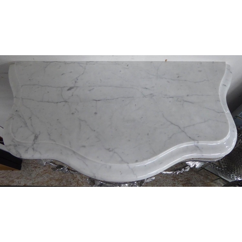 46 - CONSOLE TABLE, continental style, silvered base, marble top, 68cm x 36cm x 91cm.