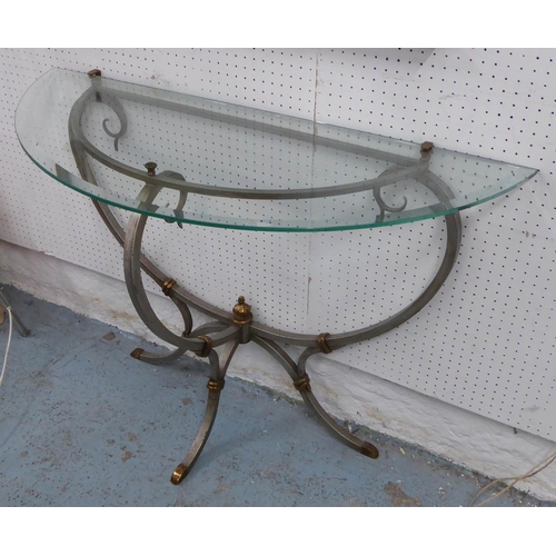 23 - CONSOLE TABLE AND MIRROR, contemporary design, worked metal and glass, console 100cm x 40cm x 47cm, ... 