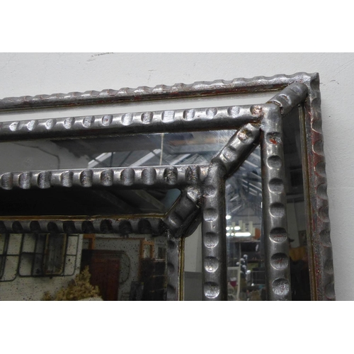 4 - MIRROR, continental style, cushion framed, with antiqued plate, 200cm x 75cm.