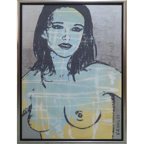 129 - DAVID BROMLEY (British b.1960) 'Belinda', acrylic and silver leaf on canvas, signed lower right, 115... 
