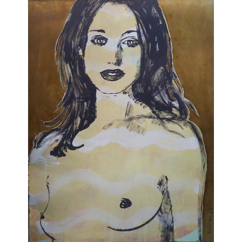 130 - DAVID BROMLEY (British b.1960) 'Gillian', acrylic and gold leaf on canvas, signed lower right, 122cm... 