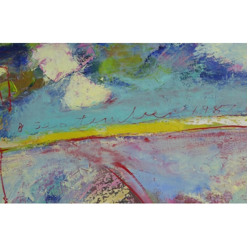 132 - JANN ROWLEY (Australian b.1941) 'Abstract', oil on canvas, signed and dated 1988/1992, 112cm x 121cm... 