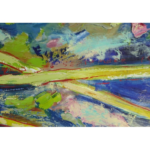 132 - JANN ROWLEY (Australian b.1941) 'Abstract', oil on canvas, signed and dated 1988/1992, 112cm x 121cm... 