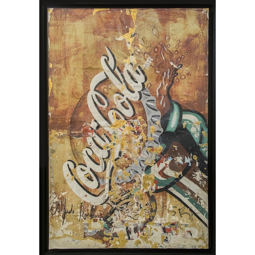 135 - ALFREDO ROMERO (Contemporary Spanish) 'Coca Cola', strappo, gold leaf, and graffiti on cotton canvas... 
