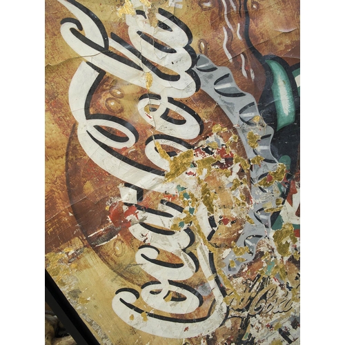 135 - ALFREDO ROMERO (Contemporary Spanish) 'Coca Cola', strappo, gold leaf, and graffiti on cotton canvas... 