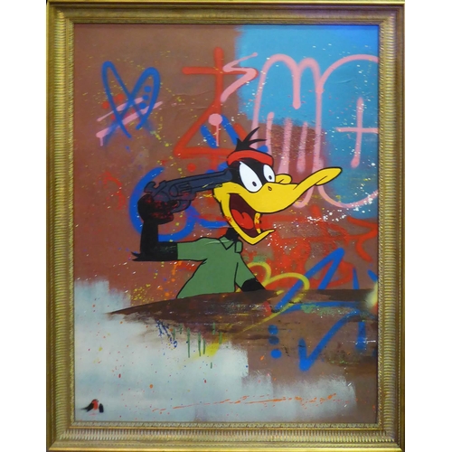 143 - ROBIN WARD (Contemporary Irish-US based) 'Daffy', spray paint, oil, and acrylic on canvas, monogramm... 