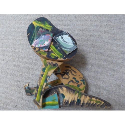 164 - STEFAN ROLOFF (German 1953), painted wooden figurine, 30cm x 27cm x 12cm.