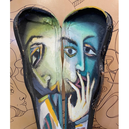 170 - STEFAN ROLOFF (German b. 1953), painted violin case, 75cm x 40cm x 40cm.
