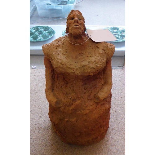 166 - SRI LANKAN SCHOOL 'Veiled Figure', terracotta sculpture, 54cm x 24cm x 24cm.