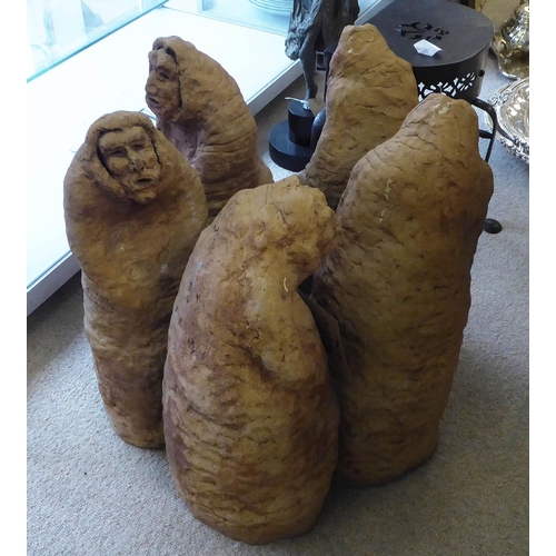 166A - SRI LANKAN SCHOOL 'Five Figures in Circle', terracotta sculpture, 45cm x 50cm x 45cm.
