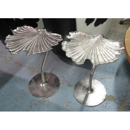 171 - GINGKO LEAF SIDE TABLES, a pair, 1970s Italian style, polished metal, 54cm H. (2)