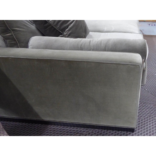 81 - CINEMA ROOM SOFA, contemporary, green velvet upholstered, 282cm W approx. (slight faults)