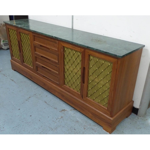 83 - LINLEY STYLE SIDEBOARD, bespoke made, marble top over grilled doors and drawers, 45cm D x 90cm H x 2... 