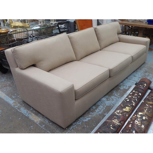 32 - SOFA, contemporary design brown fabric upholstered, ebonised feet, 270cm x 112cm x 82cm.